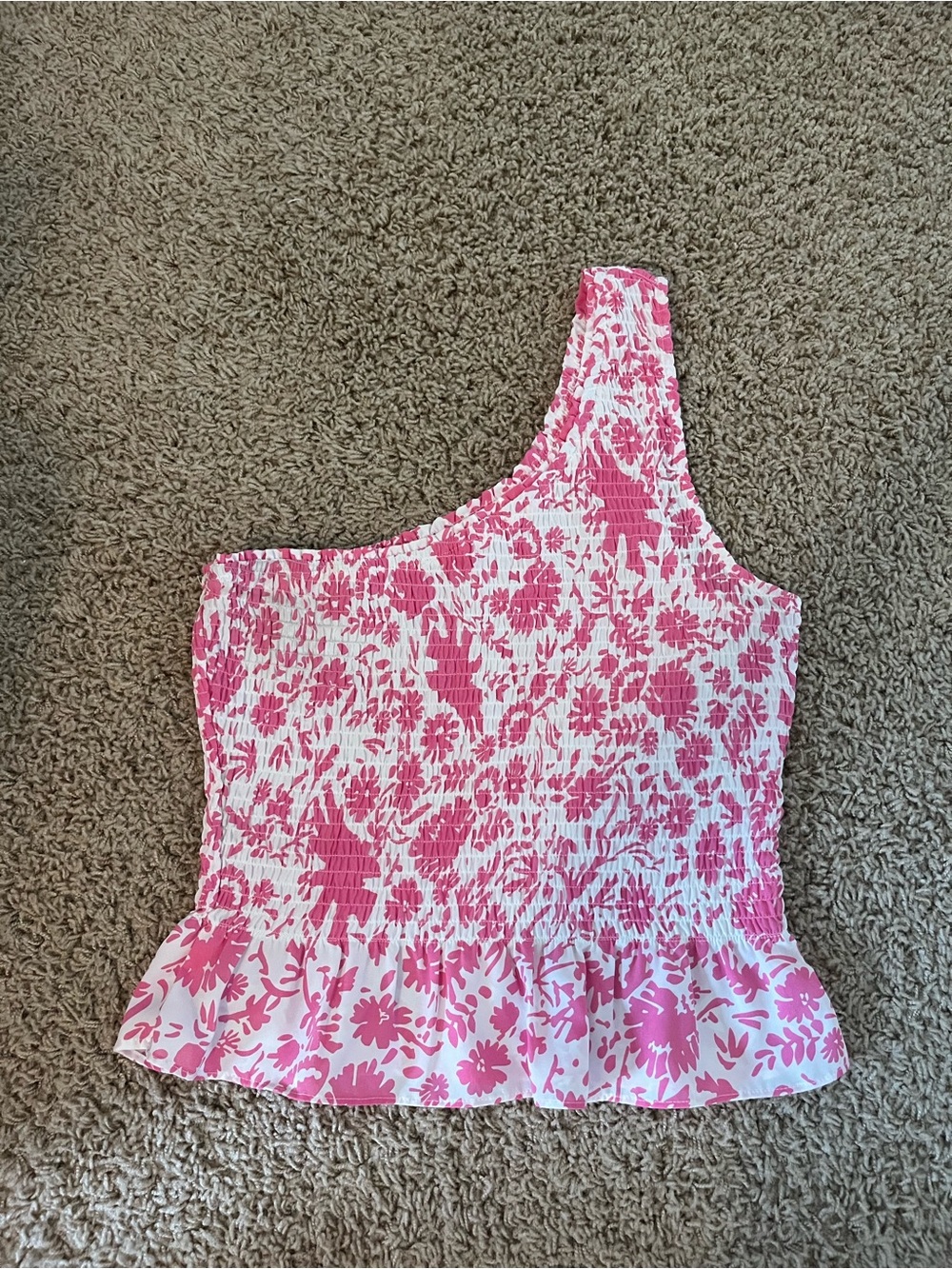Mod On Trend One-Shoulder Pink Floral Smocked Top